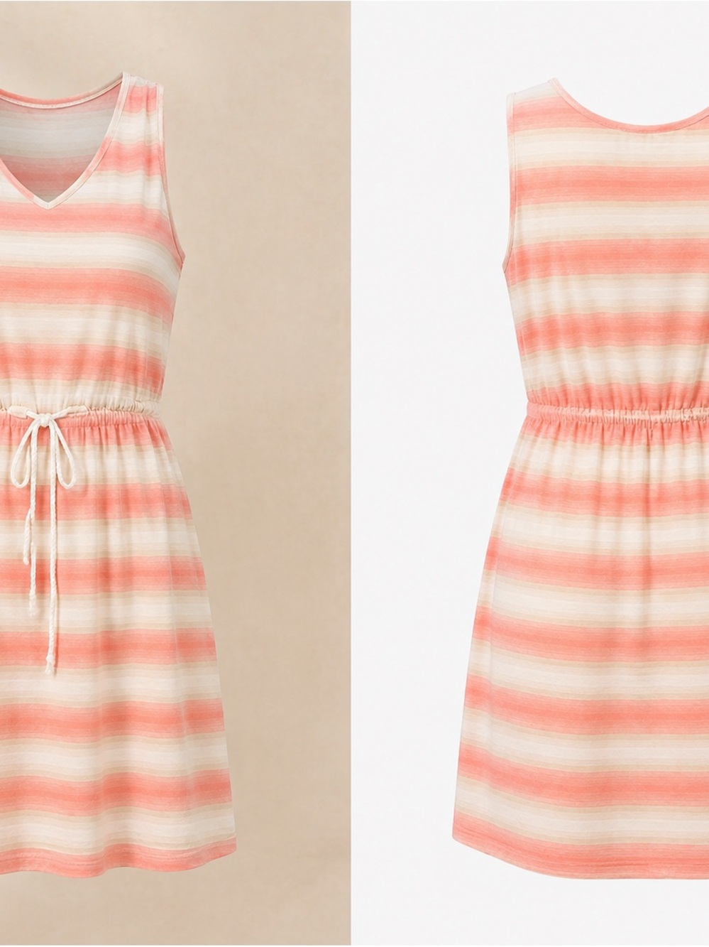 Gander Mountain Striped Sleeveless V-Neck Mini Dress in Coral and White